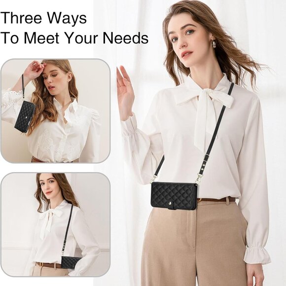 iPhone 16 Pro Max Card Holder Crossbody Wrist Strap Leather Wallet - Picture 3 of 6